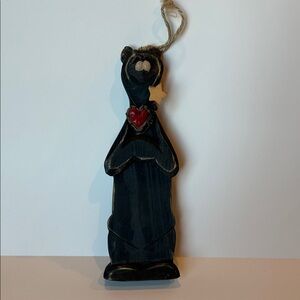 Wood Black Bear Figurine with Heart and Star Accents